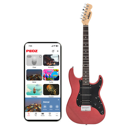 PEOZ Smart Guitar – 30 Built-in Effects, App Control, 5W Speaker, Strat-Type, Easy Setup for Home Studio, Street Performance, and Beginners
